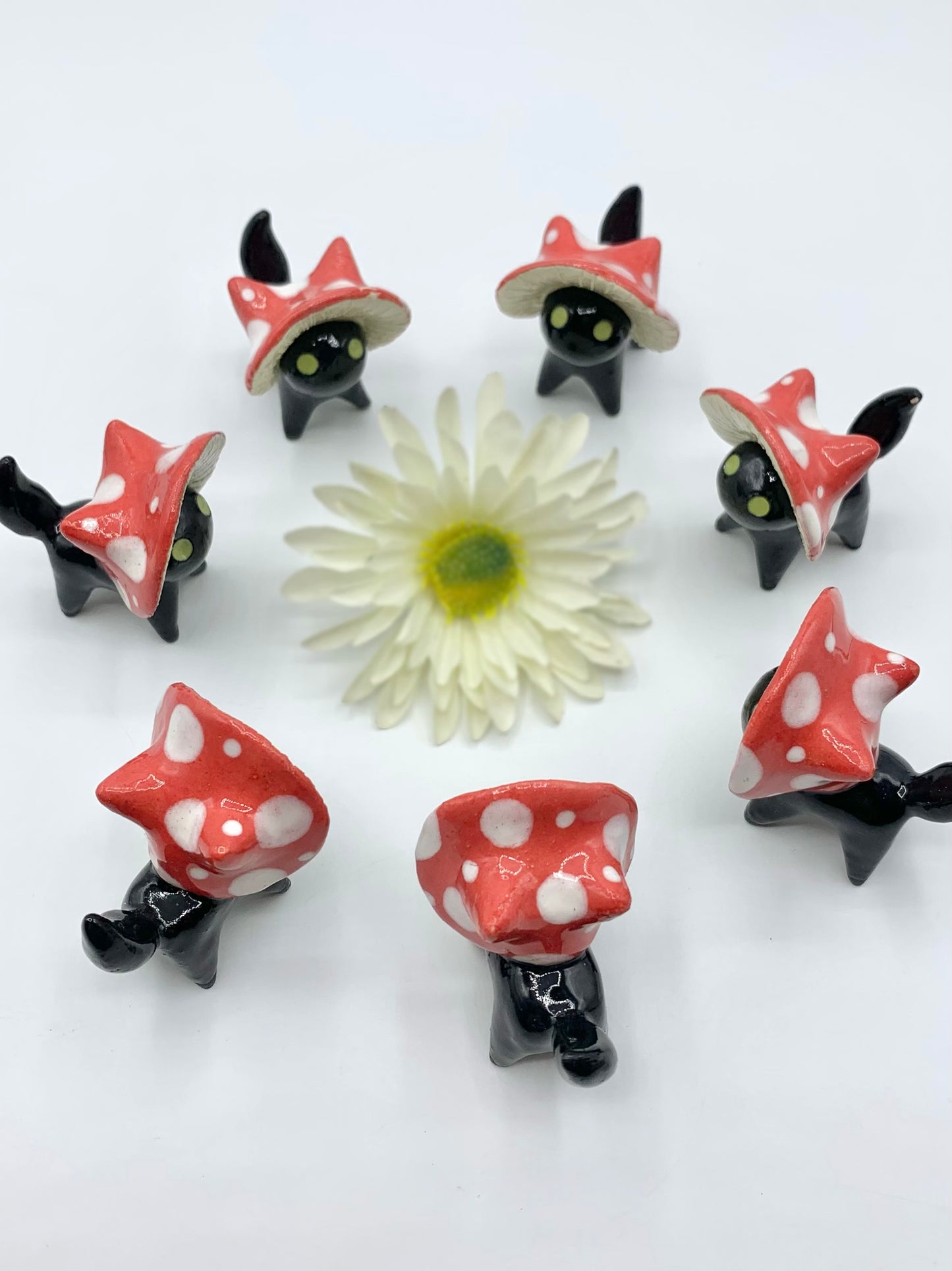 Mushroom Kitty Ceramic Figurine- Black Cat