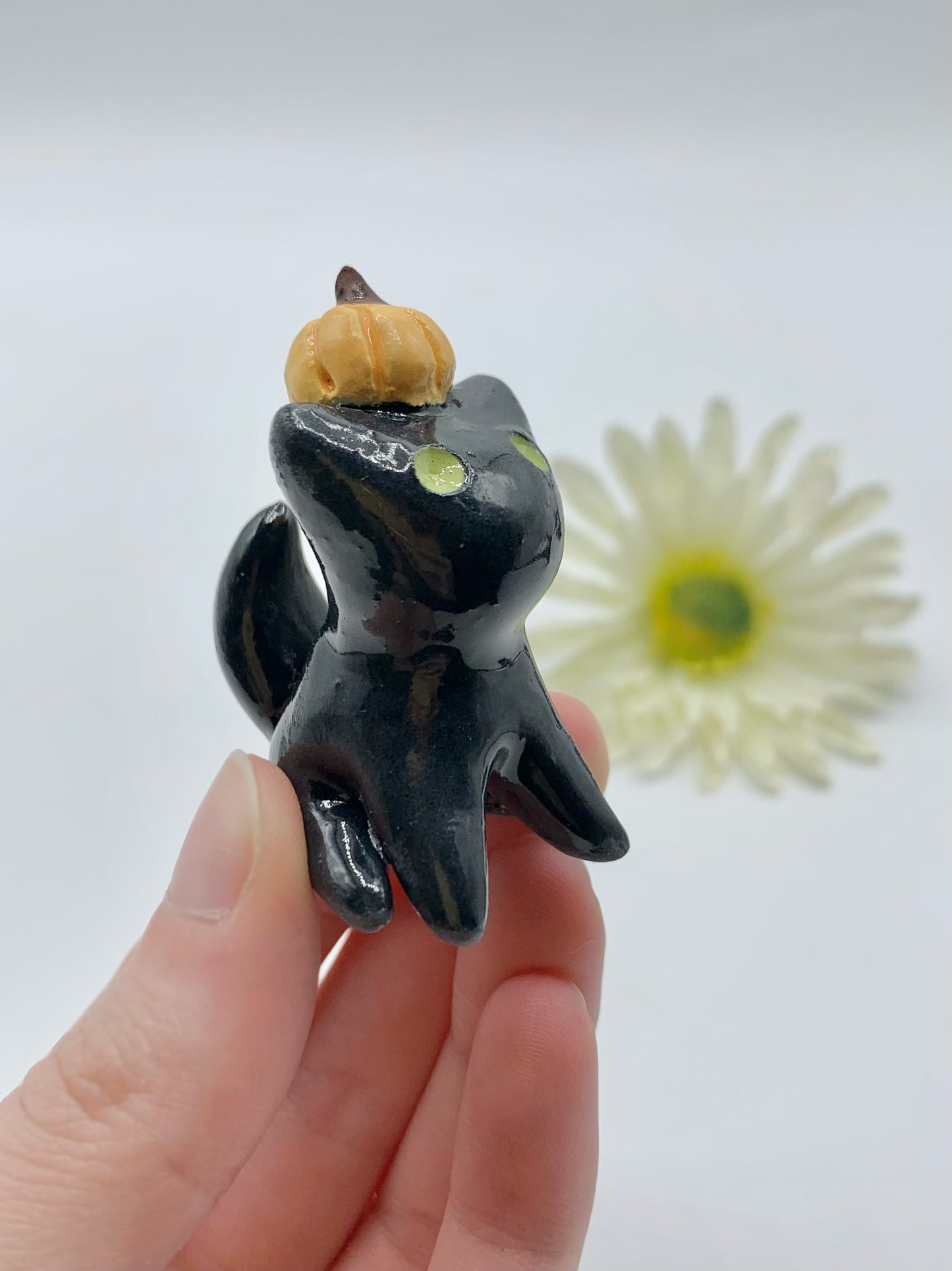 Pumpkin Kitty Ceramic Figurine- Sitting Cat