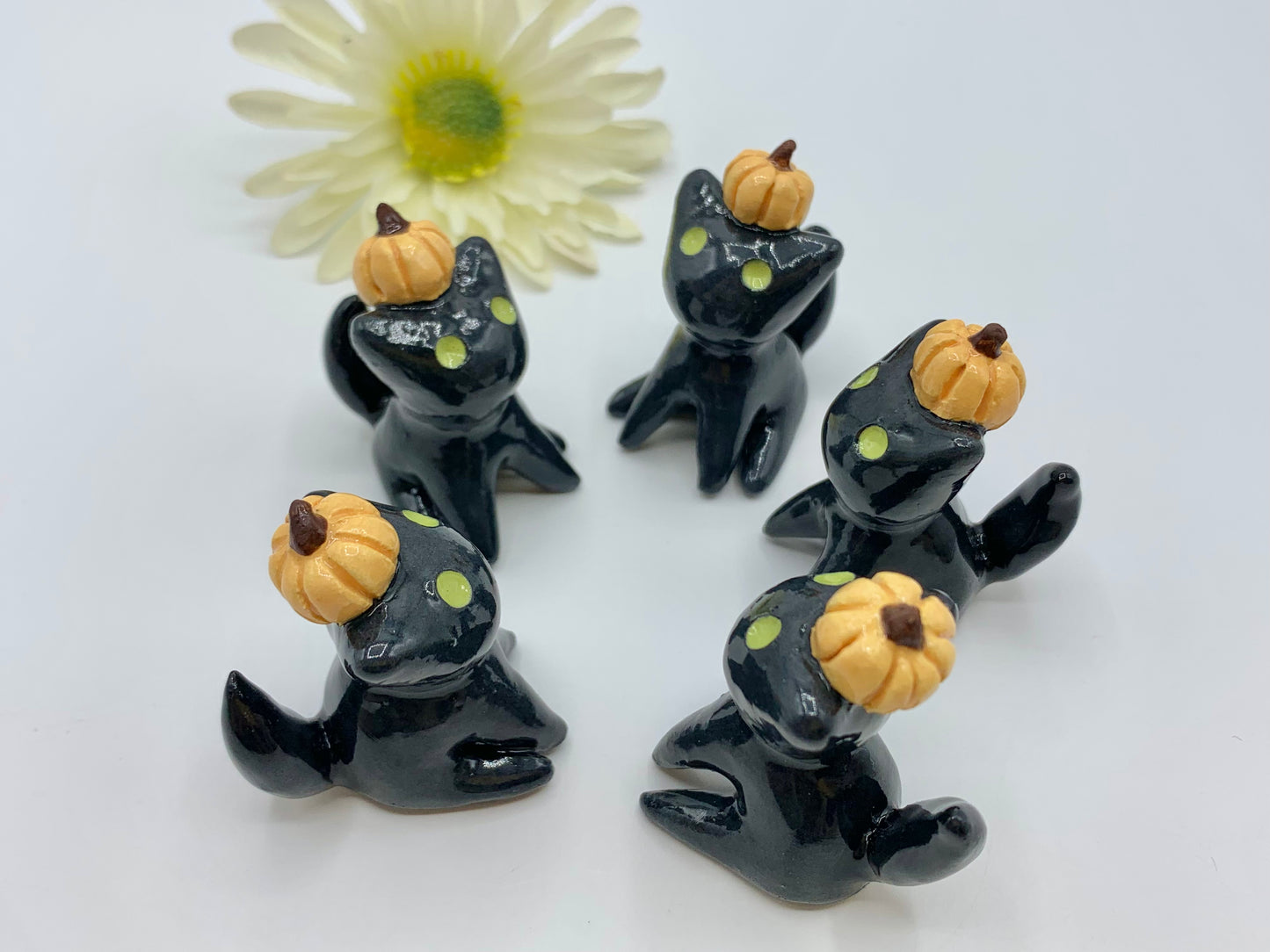 Pumpkin Kitty Ceramic Figurine- Sitting Cat