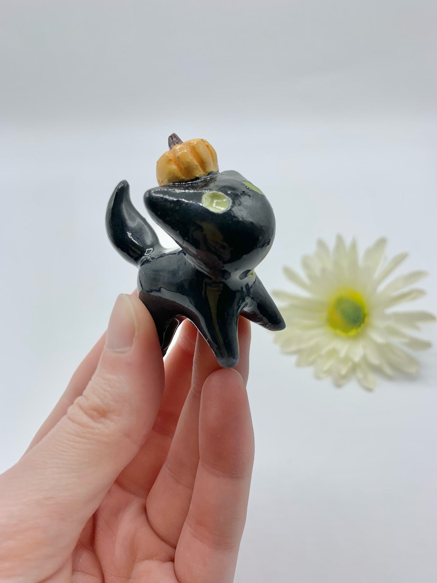 Pumpkin Kitty Ceramic Figurine