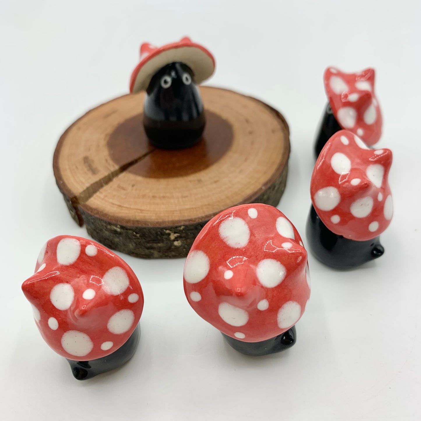 Mini Mushroom Kitty Ceramic Figurine