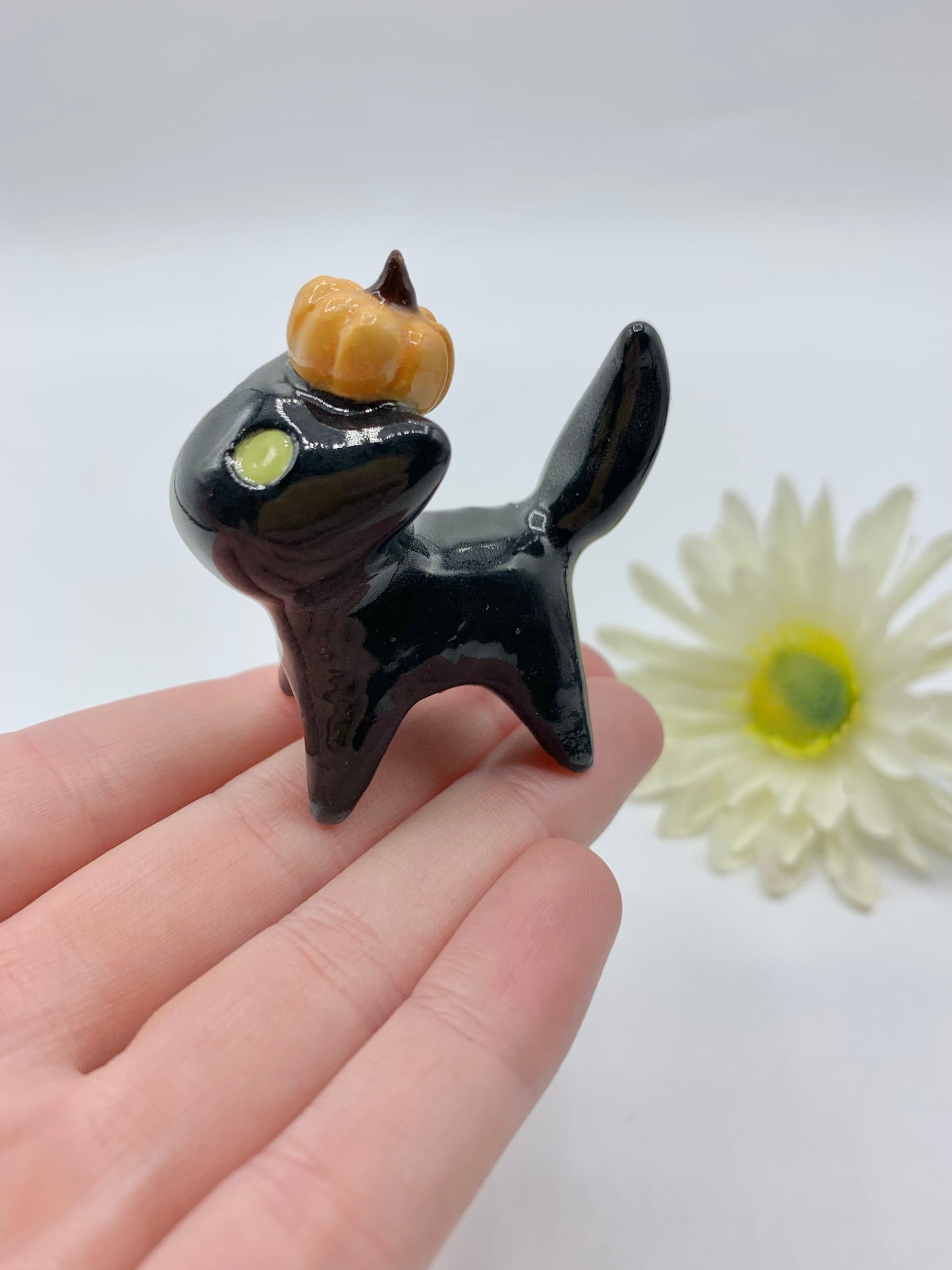 Pumpkin Kitty Ceramic Figurine