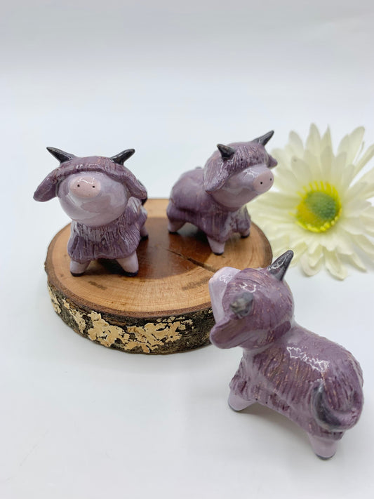 “Purple People Eater” Ceramic Highland Cow Figurine