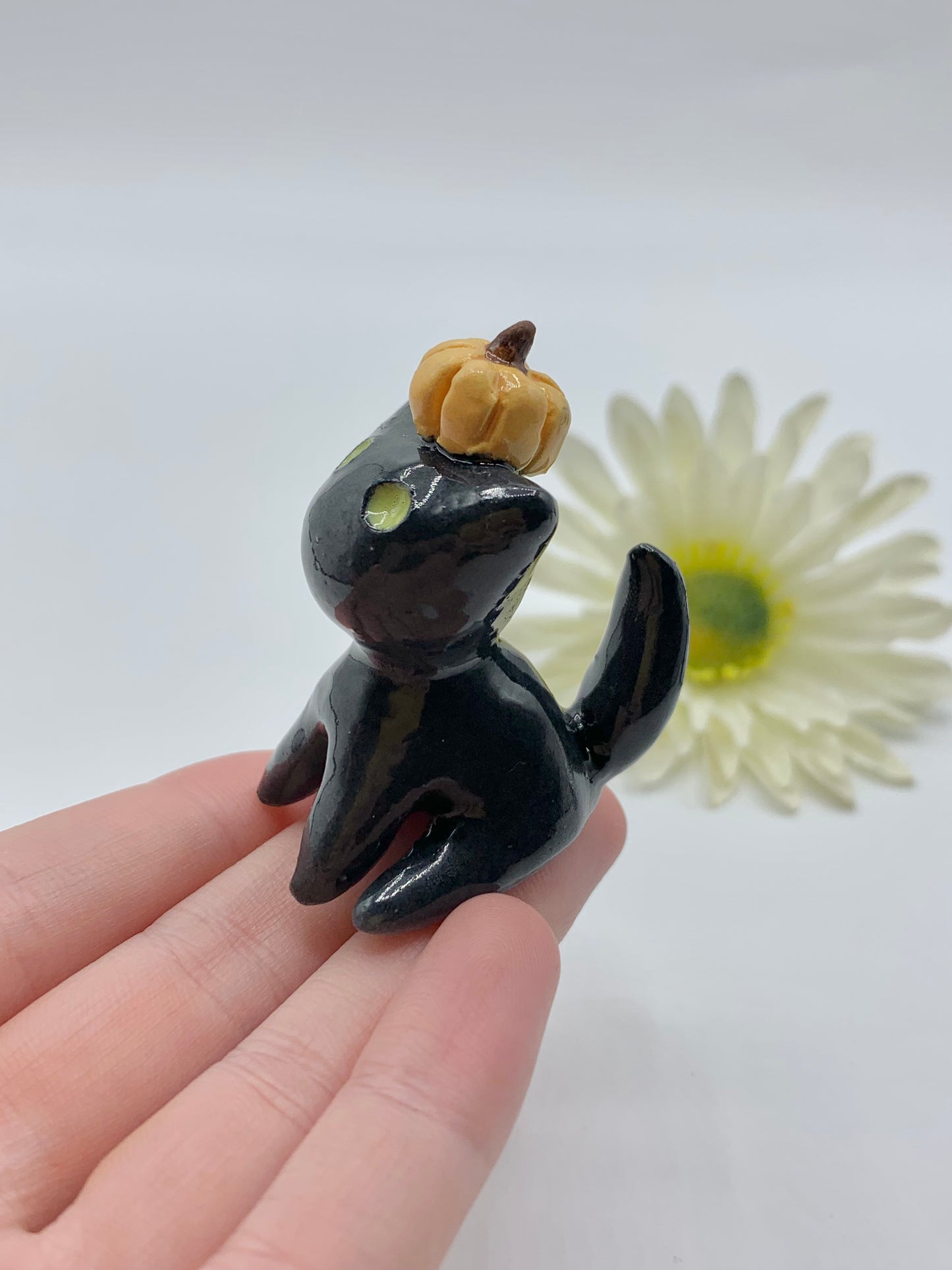 Pumpkin Kitty Ceramic Figurine- Sitting Cat