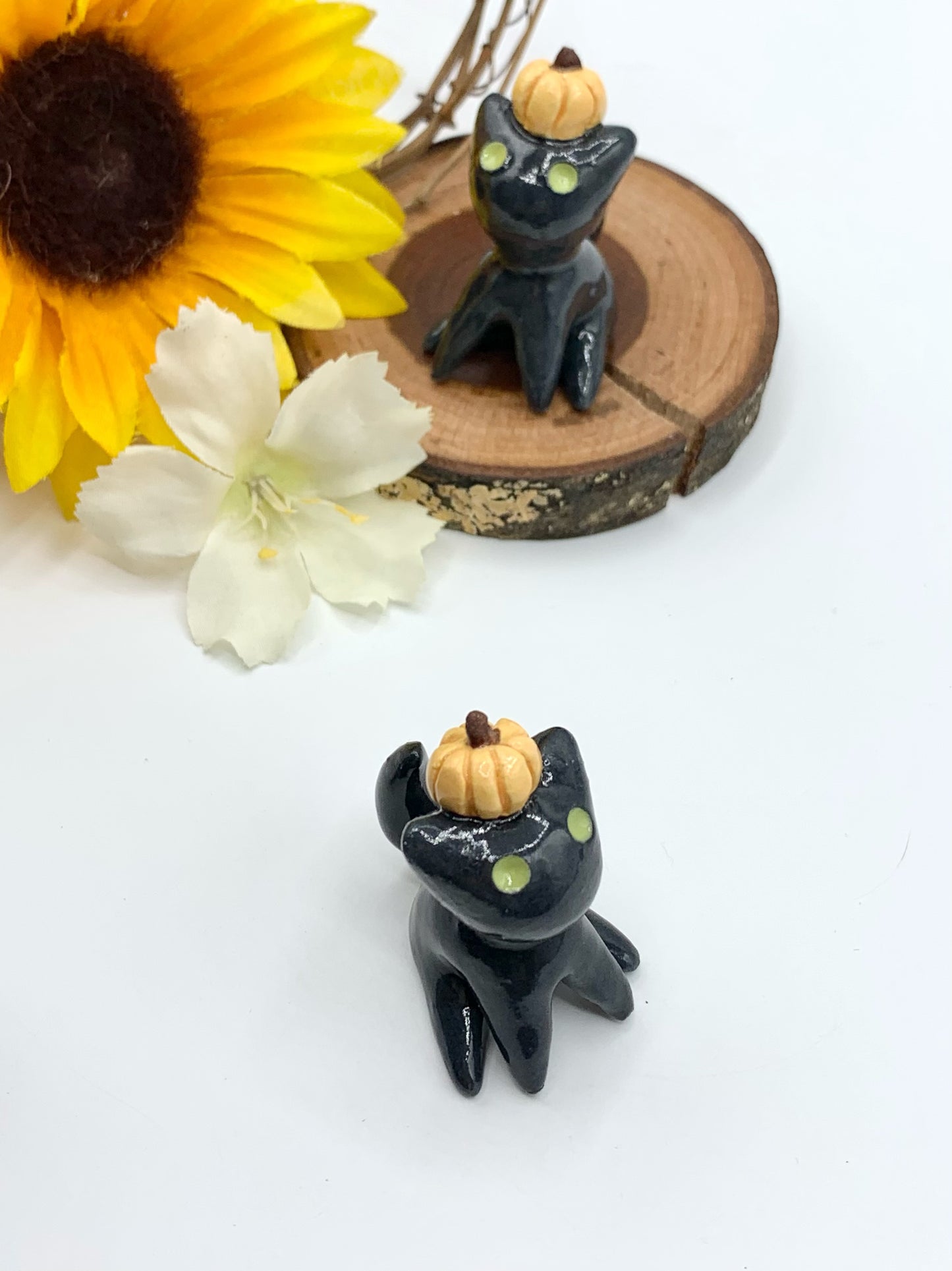 Pumpkin Kitty Ceramic Figurine- Sitting Cat