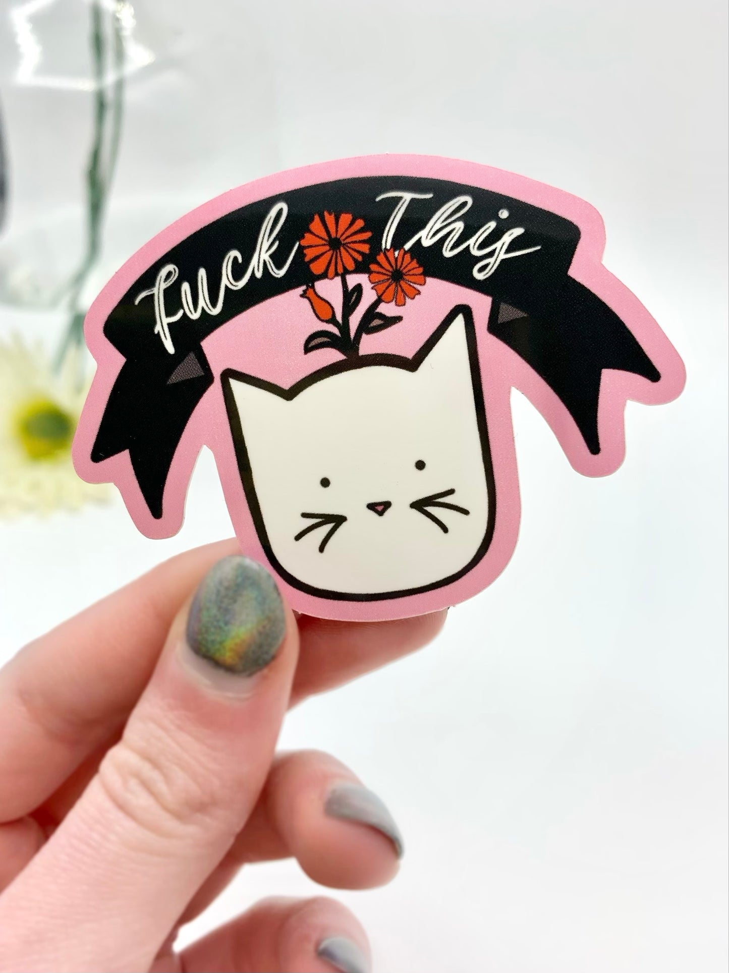 Flower Profanity Cat Vinyl Stciker