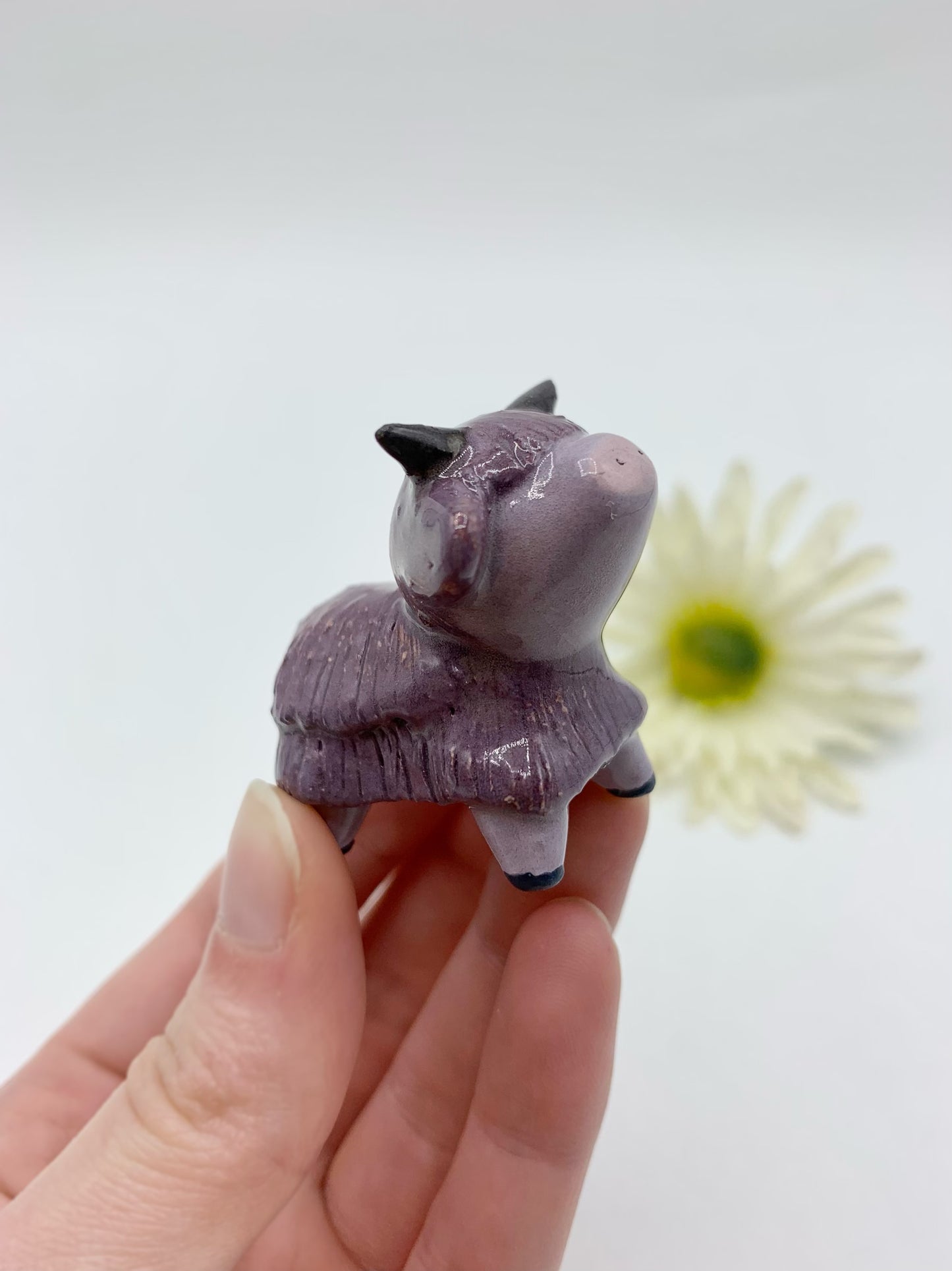 “Purple People Eater” Ceramic Highland Cow Figurine